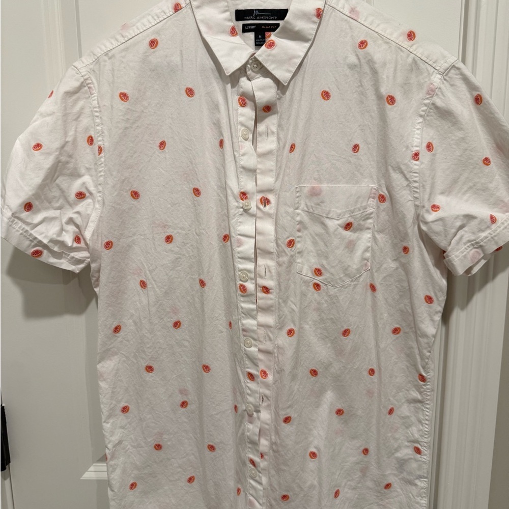 Marc Anthony Luxury Slim Fit Men's White with Grapefruit Button Up